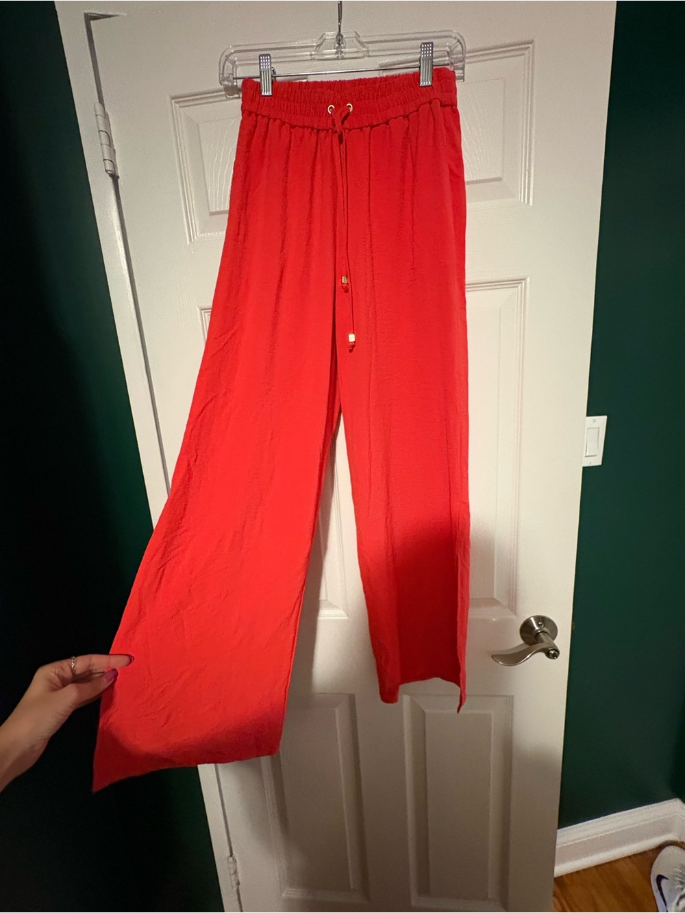 MICHAEL Michael Kors Coral-Red Wide-Leg Drawstring Pants